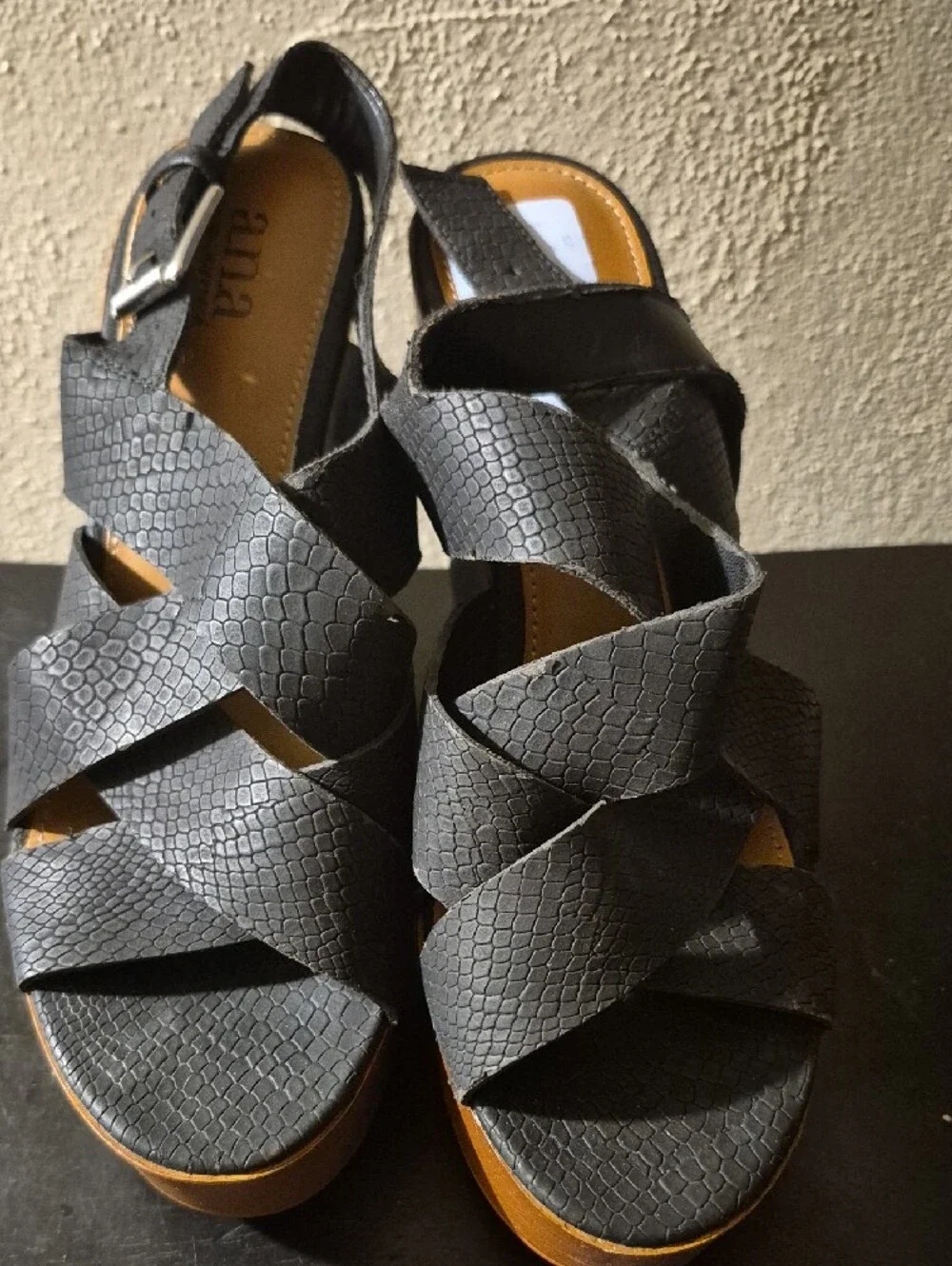 a.n.a Black Crisscross Platform Wedge Sandals